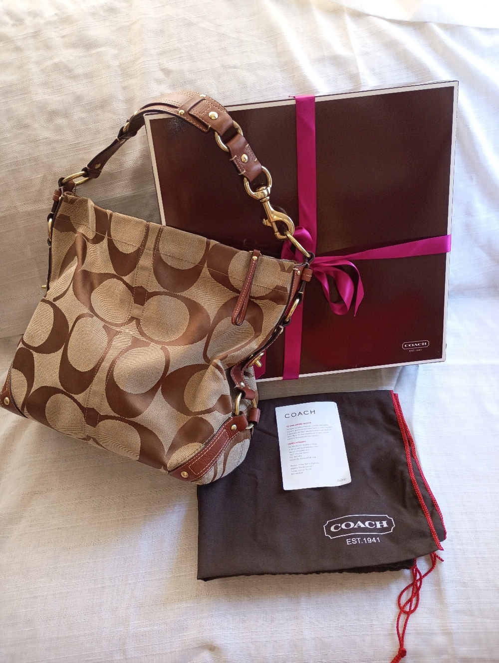 Large Coach Carly Hobo Bag Vintage  W Box DB Tan Chocolate Brown 10620 Minty Y2K